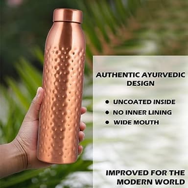 NORMAN JR, Copper Water Bottle 1L - Gift Box of 3, Hammered, an Ayurvedic vessel made from pure copper - helps you drink more water, with many health benefits - Image 4