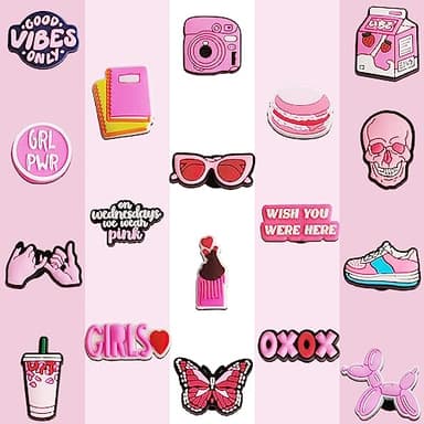 IOKUKI 35 PCS Pink Shoe Charm for Girls Women, Aesthetic Shoe Decoration Charms for Clog Slides Sandals, Pink Party Favors - Image 2