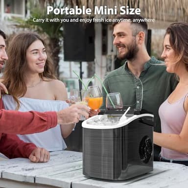 WAA Ice Makers Countertop, Portable Ice Maker Machine with Handle, Self-Cleaning with Basket and Scoop, 9 Bullet Ice Cubes in 6 Mins, 26lbs in 24Hrs for Home, Kitchen, Bar(Stainless Steel, Black) - Image 8