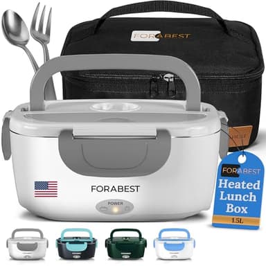 FORABEST Heated Lunch Box, 80W Electric Lunch Box for Adults, Portable Food Warmer with 1.5L Stainless Steel Container, Utensils, Carry Bag & Leakproof Lid, 12V/24V Car/Truck & 110/120V Home/Office - Image 1