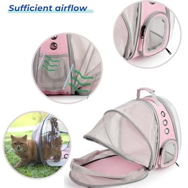 Lollimeow Cat Carrier Backpack, Bubble Expandable Backpack Carrier, Pets and Small Dogs,Airline-Approved, Designed for Travel, Hiking, Walking & Outdoor Use (Back Expandable-Pink) - Image 3
