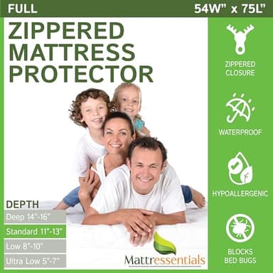 Zippered Full Mattress Protector (11"-13" Depth) - Bed Bug Waterproof Mattress Cover, Premium Quality Hypoallergenic Encasement White - Image 1