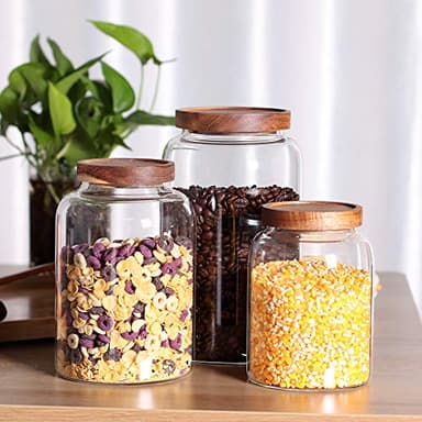 LEAVES AND TREES Y Thicken Glass Storage Jar, Food Storage Container/Canisters with Airtight Wooden Lid for Tea, Coffee, Honey, Cacao Powder,BPA Free Perfect as a Cereal Dispenser (7.6inch 2pcs) - Image 5