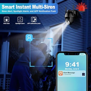 Solar Security Cameras Wireless Outdoor, 2K PTZ WiFi 3MP Indoor Security Camera for Home with Spotlight, PIR Motion Detection,Siren, Color Night Vision, 2-Way Talk, SD/Cloud Storage - Image 5