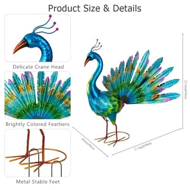 VEWOGARDEN Peacock Outdoor Statues Metal Peacock Tail Spread Garden Sculptures & Statues for Yard Lawn Patio Pool Outside Decorations, Light Blue - Image 4