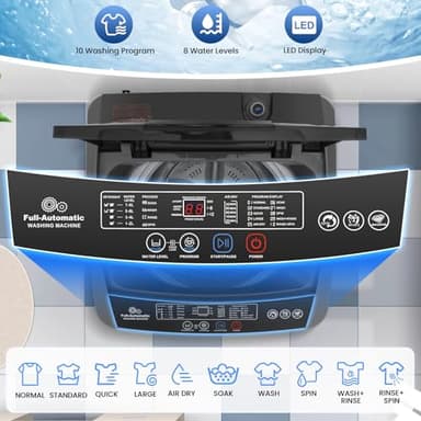 Nictemaw 17.8 lbs Portable Washing Machine, 2.4 Cu.ft Full Automatic Portable Washer with 10 Wash Programs, 8 Water Levels, Built-in Drain Pump, Washer Dryer Combo for Apartment, Home, Dorm, RV, Grey - Image 2