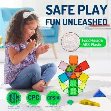 EchoPlan Magnetic Tiles, 130PCS Magnetic Blocks with 2 Cars, Magnet Tiles 3D Clear Building Blocks Set, STEM Sensory Educational Toys Gift for Toddlers Kids Boys 3 4 5 6 7 8 9+ Year Old - Image 4