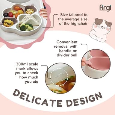 Firgi MEOW Taupe Brown Divided Silicone Baby Toddler Suction Plates Non-Slip Silicon Plates Led Weaning Supplies BPA Free Toddler Travel Non-Toxic Kids with Suction - Image 3