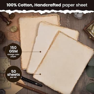 LEATHER VILLAGE Watercolor Paper - 6 X 4 inches, 50 Sheets - Mixed Media Watercolor Paper - 150 GSM Thick Deckle Edge Virgin Cotton Handmade Paper - Vintage Toned - Image 2