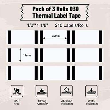 Phomemo D30 Label Tape, for D30 D35 Q30 Q30S Label Maker, Black on Transparent Clear Sticker Thermal Paper Self-Adhesive Label Maker Tape, 14mm x 30mm (0.55 x 1.18 Inch) 210 Labels/Roll, 3-Roll - Image 3