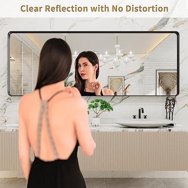 LOAAO 84x32 Inch Black Metal Framed Bathroom Mirror for Wall, Matte Black Bathroom Vanity Mirror Farmhouse, Large Rounded Rectangle Mirror, Anti-Rust, Tempered Glass, Hangs Horizontally or Vertically - Image 2