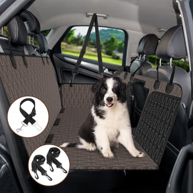 NECKORY Dog Seat Cover for Back Seat, Waterproof Non Slip Car Seat Cover, Scratchproof Dog Car Hammock with Convex Grid & Pocket for Cars SUVs and Trucks - L, Brown/Black - Image 7