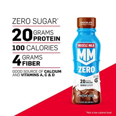 Muscle Milk Zero Protein Shake, Chocolate,20g Protein, Zero Sugar, 100 Calories, Calcium, Vitamins A, C & D, 4g Fiber, Energizing Snack, Workout Recovery, Packaging May Vary,11.16 Fl Oz (Pack of 12) - Image 3