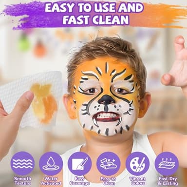 Professional Face Painting Kit for Kids – 42 Color Water Activated Facepaint Makeup Kit, Non-Toxic face Paint with Stencils, Gems, Brushes– for Halloween, Parties, Carnival, School Event & Festivals - Image 3