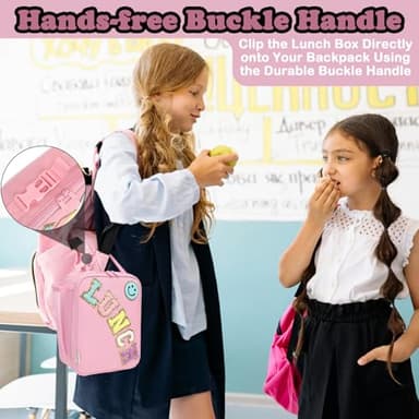 FlowFly Lunch box Insulated Soft Bag Mini Cooler Back to School Thermal Meal Tote Kit With Buckle and Mesh Side Pocket for Girls, Boys, PinkWithLetter - Image 2