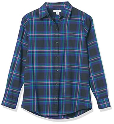 Amazon Essentials Women's Regular-Fit Long-Sleeve Lightweight Plaid Flannel Shirt, Navy Chelsea Tartan, X-Large - Image 6
