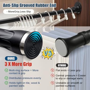 Heavy Duty Shower Curtain Rod - 42 to 72" Adjustable,3-In-1 Installation (No Drilling, Stick On Or Screw In Mount),Non-Slip Stainless Steel Tension Rod for Bathroom,Closet,Window,Doorways - Image 4