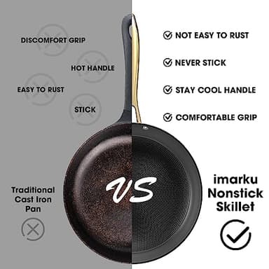 imarku Cast Iron Skillets, 12 Inch Cast Iron Pan, Professional Non Stick Frying Pans Long Lasting Nonstick Frying Pan Nonstick Pans Stay Cool Handle Easy Clean, Unique Birthday Gifts for Women/Men - Image 8
