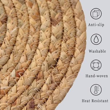 MRS WOODS EVENTS Round Woven Placemats Set of 8, 13.5 Inch Rattan Boho Place Mats Water Hyacinth Place Mats Farmhouse Wicker Placemat Heat Resistant Placemats for Dining Table Indoor Outdoor Placemats - Image 8