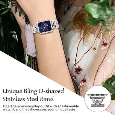 Joyozy Magnetic Band Compatible with Apple Watch Band 38mm 40mm 41mm 42mm 44mm 45mm 46mm Milanese Strap with Bling Case and Screen Protector, Dressy Stainless Steel iWatch Loop for Women (Starlight 44mm) - Image 3