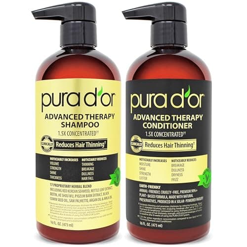 PURA D'OR Advanced Therapy Biotin Shampoo & Conditioner Hair Care Set For Hair Thinning, CLINICALLY TESTED Effective Results, Herbal Hair Thickening Products For Women & Men, 16oz x2 - Image 1
