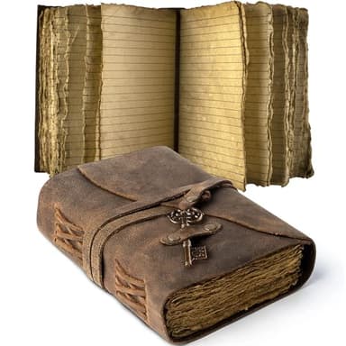 Vintage Leather Journal Lined Pages with Key - Antique Handmade Deckle Edge Vintage Paper Leather Bound Journal - Book of Shadows Journal - Leather Sketchbook - Drawing Journal - Great Gift - Image 1