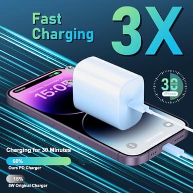 Phone 14 13 12 11 Fast Charger,3FT Long Fast Charging Lightning Cable with 20W USB C Charger Block for Phone 14/14 Pro Max/13/13 Pro Max/12/12 Pro Max/11/11Pro/XS/Max/XR/X,Pad,Blue - Image 2