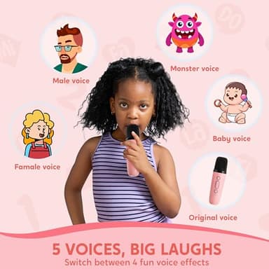 SYNCFUN Karaoke Machine, Mini Karaoke Machine with 2 Wireless Microphones for Kids and Adults, Bluetooth Speaker Toys, Birthday Girls Gift for Ages 3,4, 5, 6,7, 8,9,10,11,12+ Years Old(Pink) - Image 4
