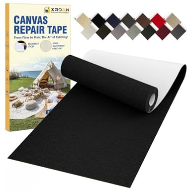 Xroam Canvas Repair Tape, 3.2 x 63 Inch Waterproof Heavy Duty Fabric Tape for Furniture, Self Adhesive Canvas Repair Patches for Boat Covers, Sofas, Tents, Louge Chairs, Canopy, Awning Black - Image 1