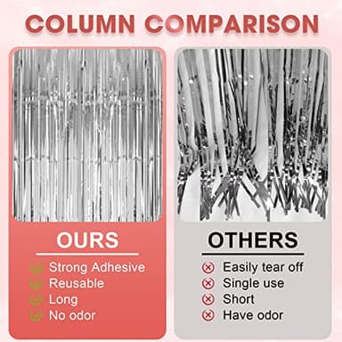 Voircoloria 3 Pack 3.3x8.2 Feet Silver Foil Fringe Backdrop Curtains, Tinsel Streamers Birthday Party Decorations, Fringe Backdrop for 2025 New Years Eve, Graduation, Baby Shower, Gender Reveal - Image 5