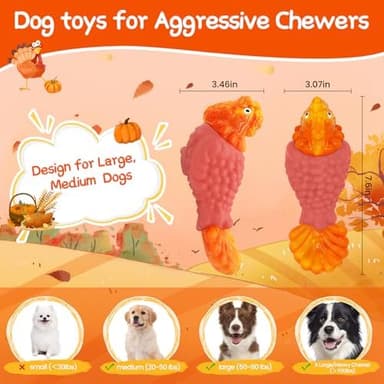 WinTour Tough Dog Toys for Aggressive Chewers, Dog Chew Toys for Large Dogs, Turkey Indestructible Squeaky Dogs Toy to Keep Them Busy - Image 6