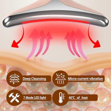 VGY 7-in-1 Face Massager Tool for Skin Care, Red Light Therapy for Face, Double Chin Gift (Pink) - Image 2