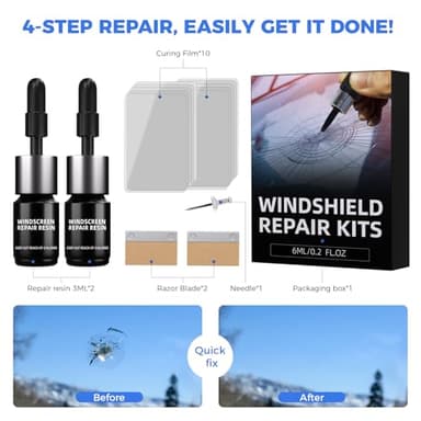 LOMEEN Windshield Crack Repair Kit 2 Pack for Windshield Chips, Cracks, Star-Shaped Breaks, Quick Car Glass Chip Repair Tool - Image 6