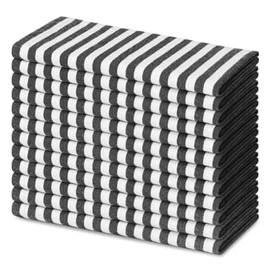 Blue Needles Striped Cloth Napkins 100% Cotton Set of 12 Dinner Table Napkins 18x18 inches, Soft, Reusable & Washable, Ideal for Spring, Summer, Events & Everyday Use - Black and White - Image 1