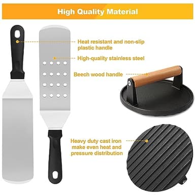 Griddle Accessories Kit, Terlulu 29 PCS Flat Top Grill Accessories for Blackstone and Camp Chef, Metal Spatula Set with Burger Press, Melting Dome, Scraper, Tongs, Carry Bag for Outdoor Grilling BBQ - Image 3