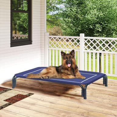 Elevated Dog Bed Raised Outdoor Dog Cot for Extra Large Dogs, Installation Requires No Tools, Frame with Washable Cooling Breathable Mesh Anti-Slip Feet, Indoor Pet Bed, Blue, 48.8 Inches - Image 7