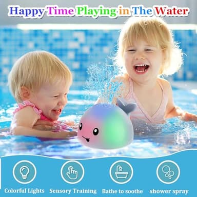 Bath Toys for Kids Ages 1-3 - 1 2 3 Year Boys Girls Gifts | Christmas Stocking Stuffers 6-12-18 Months | Light Up Whale Bath Toy Sprinkler Toddler Bathtub Pool Water Table Toys - Image 4