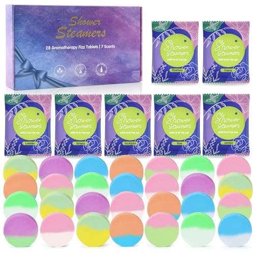 28 Pack Aromatherapy Shower Steamers, Individually Wrapped 7 Scents Bath Bombs,Natural Essential Oil Home SPA Self Care Stress Relief, Perfect Gifts for Her on Birthday Mother's Day Gift Set - Image 1