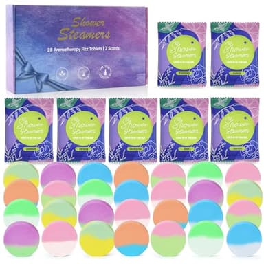 28 Pack Aromatherapy Shower Steamers, Individually Wrapped 7 Scents Bath Bombs,Natural Essential Oil Home SPA Self Care Stress Relief, Perfect Gifts for Her on Birthday Mother's Day Gift Set - Image 1