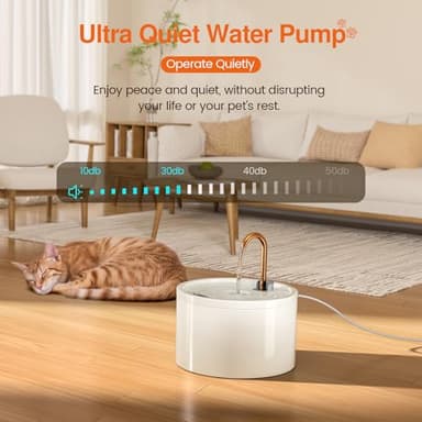 MISFANS Ceramic Cat Water Fountain - 2.1L/71oz - All-Ceramic Body & Pure Copper Water Spout - Non-Toxic - Automatic Pet Drinking Fountain Indoor with Ultra-Quiet Pump, and 3Pcs Filter & Sponge (White) - Image 3