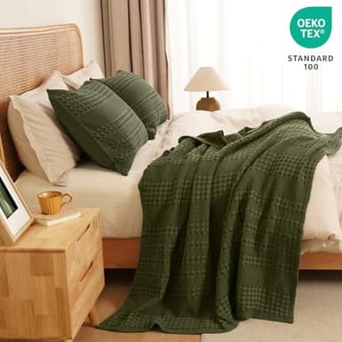 PHF 100% Cotton Waffle Weave Throw Blanket, Soft Lightweight Breathable Cozy Throws for Couch Bed Sofa, Luxury Aesthetic Woven Blanket for Home Decor & Office, 50"x60", Capulet Olive - Image 5