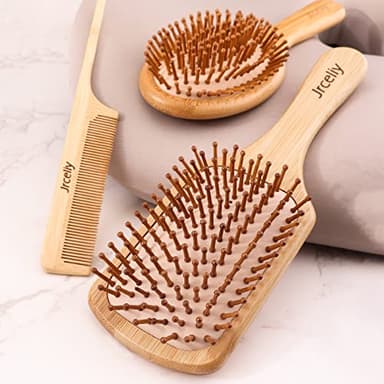 3PCS Bamboo Hair Brush Set,Natural Wooden Brush for Women, madam, Paddle Detangling Brush for Dry/Curly/Thick/Thin/Straight Hair - Image 5