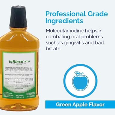 ioRinse Ready-to-Use (RTU) Mouthwash for Fresher Breath, Halitosis Relief, Alcohol-Free, Fluoride-Free and a Professional Clean, Original ioRinse RTU Mouth Wash, Zero Alcohol - Green Apple Flavor, 1L - Image 5