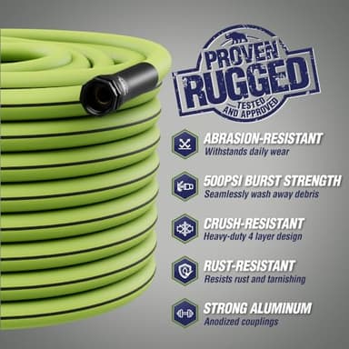 Rugged Rhino Heavy Duty Flexible Light Weight Garden Hose, 25ft x 5/8in, 4 Layer Leakproof Outdoor Gardening Tools, Watering Supplies, Powerful Water Pressure for Lawn, Flowers, Green Black - Image 2