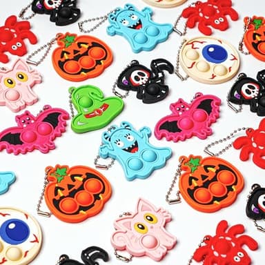 72Pcs Halloween Party Favors, Fidget Toys Bulk Mini Pop Bubbles with Keychain, School Classroom Prizes Box Fidgets Toys for Kids Toddlers Adult, Goodie Bag Stuffers, Treasure Chest box, Halloween Toys - Image 7