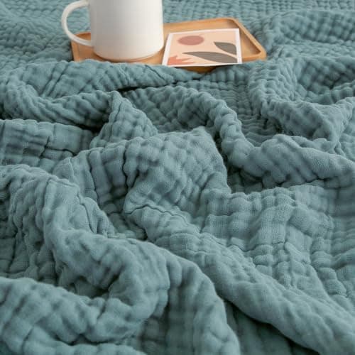 EMME Muslin Throw Blanket 100% Cotton Blankets for Couch Breathable Gauze All Season Soft and Lightweight Pre-Washed (Teal, 50"x70") - Image 1