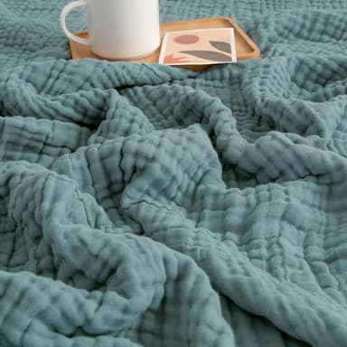 EMME Muslin Throw Blanket 100% Cotton Blankets for Couch Breathable Gauze All Season Soft and Lightweight Pre-Washed (Teal, 50"x70") - Image 1