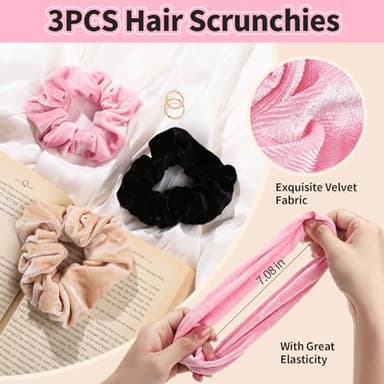 LEOBRO Spa Headband for Skin Care and Makeup, Women Teen Girls Hair Band Headbands for Washing Face, With Hair Scrunchies (Pink & Creamy White & Black) - Image 4