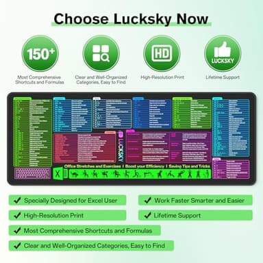 Large Excel Cheat Sheet Desk Pad, Cheat Table Gaming Mousepad, Over 150 Excel Shortcuts, Non-Slip Sewn Edge, Suitable for Office Use, Employee Appreciation Gift - Image 2