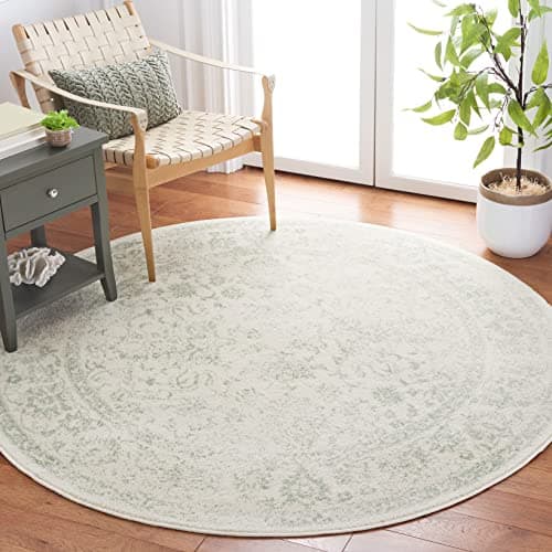 SAFAVIEH Adirondack Collection Area Rug - 8' Round, Ivory & Sage, Oriental Distressed Design, Non-Shedding & Easy Care, Ideal for High Traffic Areas in Living Room, Bedroom (ADR109V) - Image 1